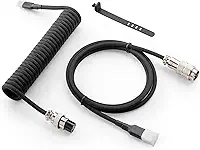 GUNMJO Cabo USB C espiral personalizado Pro para teclado de jogos, cabo de teclado mecânico de manga dupla com aviador de metal destacável, 1,5 m USB-C para USB-A, cor preta clássica