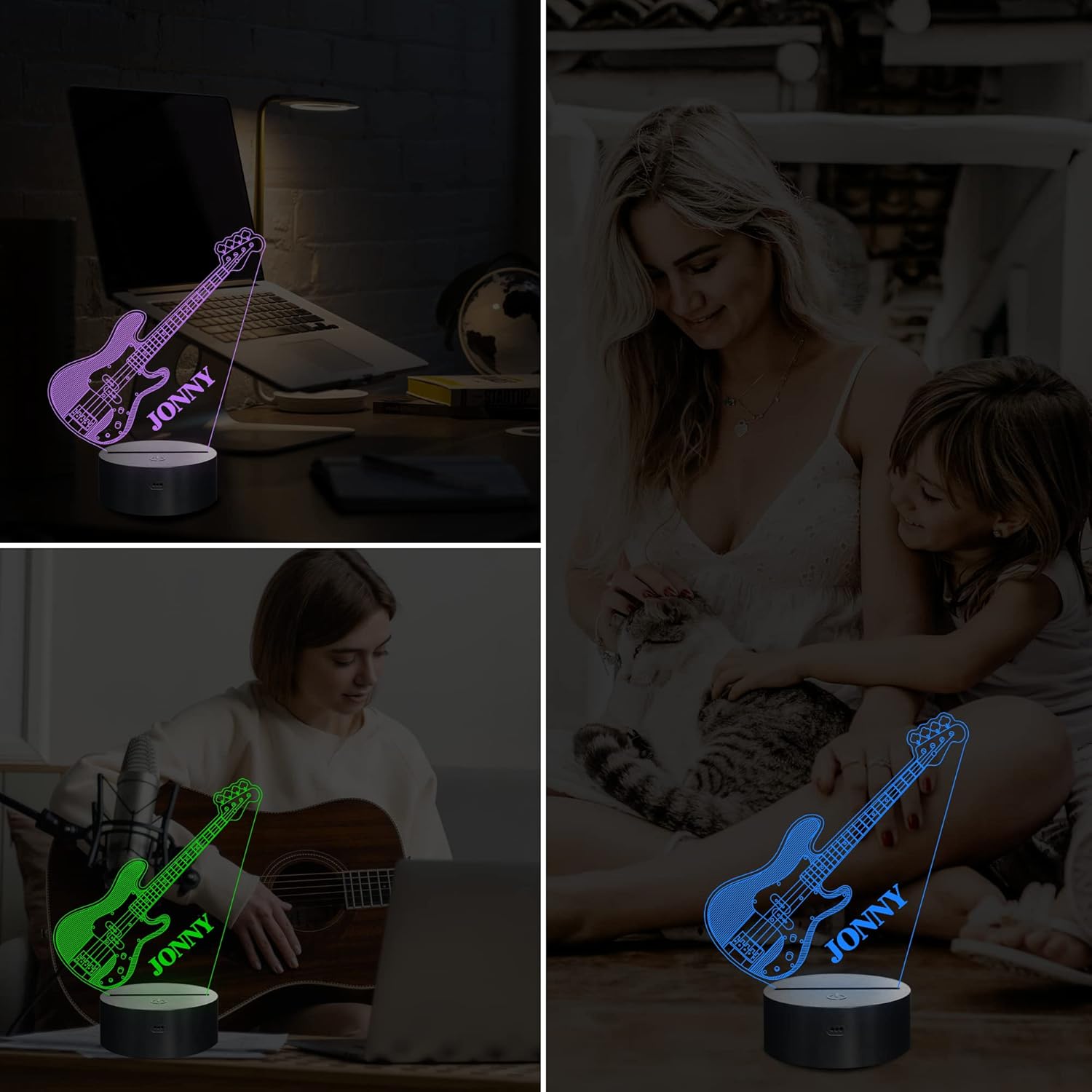 Anywin Guitar Custom Night Lights, 16 LED Colors Changing Lighting, Guitar Acrylic Lamp Table Desk Bedroom Decoration, Cool Gifts Ideas Birthday Xmas