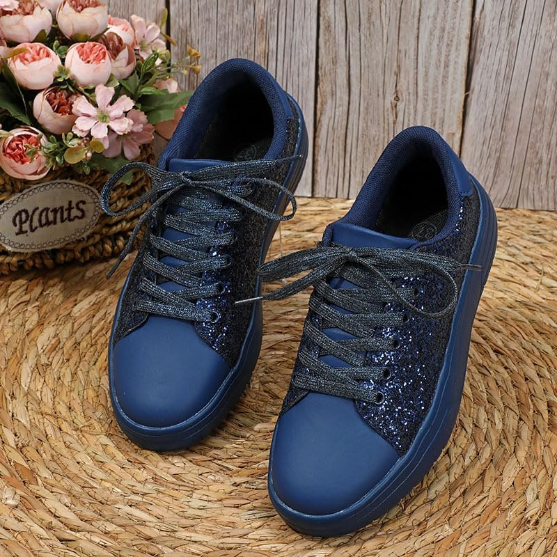 Women's Fashion Slip-on Skateboard SneakersGlitter Shoes Sparkly Bling Shiny Bedazzled Lace Up Fashion Sneakers for Women