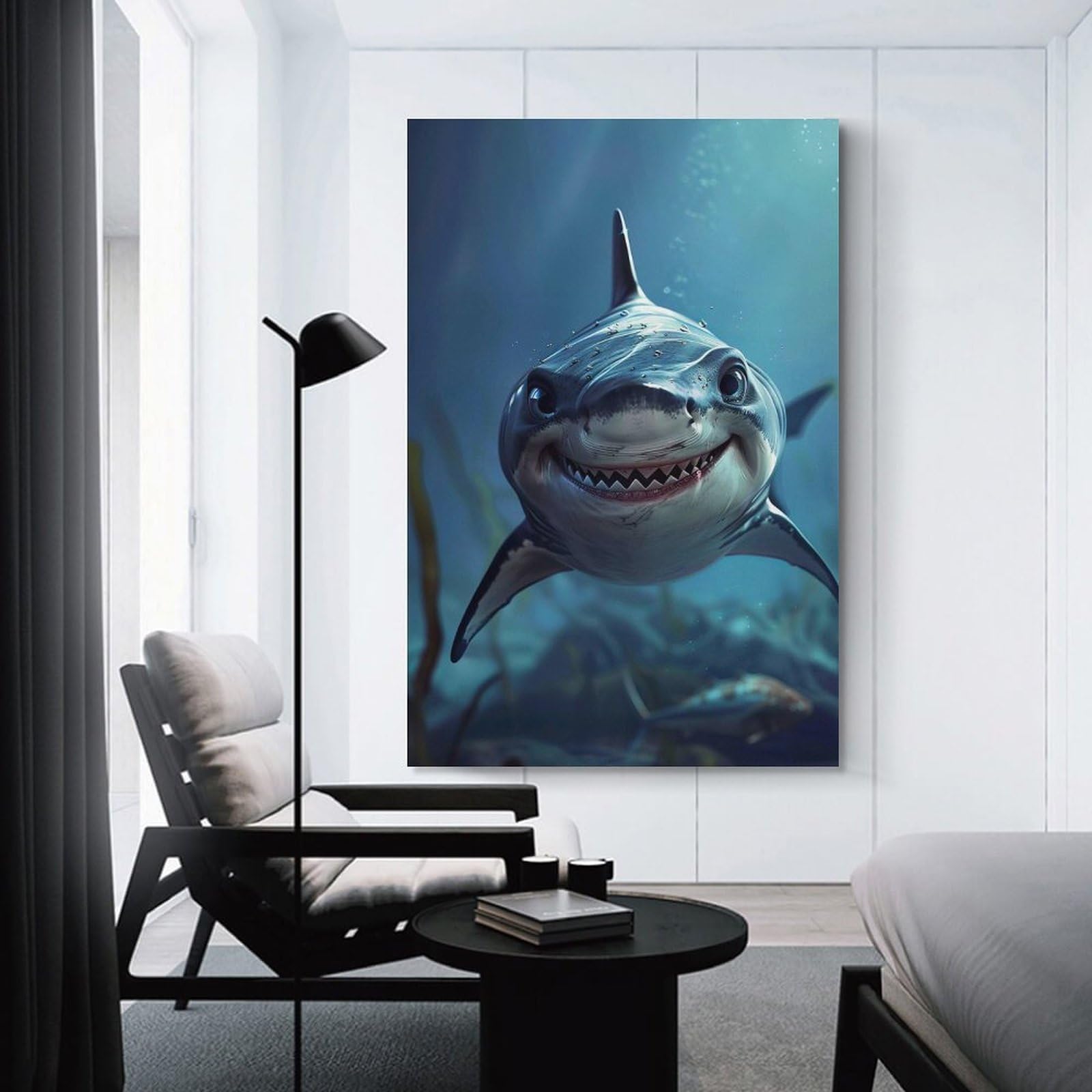 Junmoney Canvas Wall Decor Shark Sea, 24x36inch(60x90cm), for Gallery Wall Decor And Room Displays, An Easy Match for Collected Prints