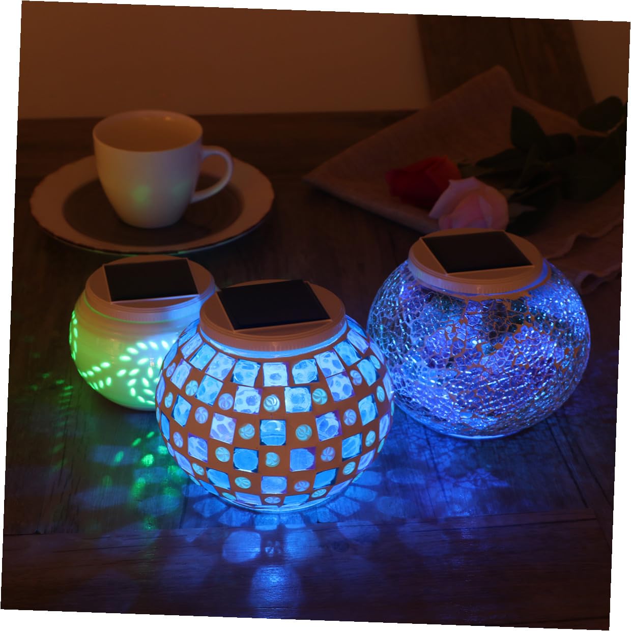 Operitacx Luce Solare da Giardino a Sfera in Vetro a Ricarica Solare, 2 Modalità di Illuminazione Singola e Cambio Colore, per Tavoli da Esterno e Natale