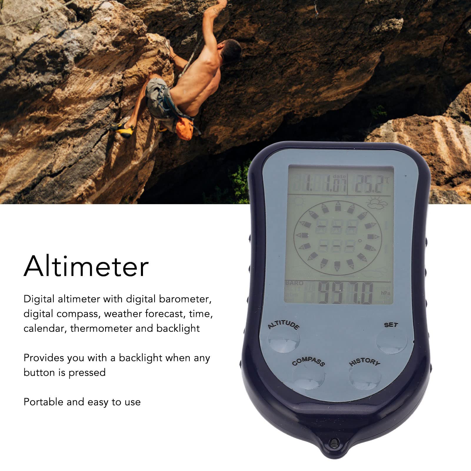 Altimètre Numérique Multifonction Baromètre Extérieur Boussole Testeur de Thermomètre électronique pour L'alpinisme