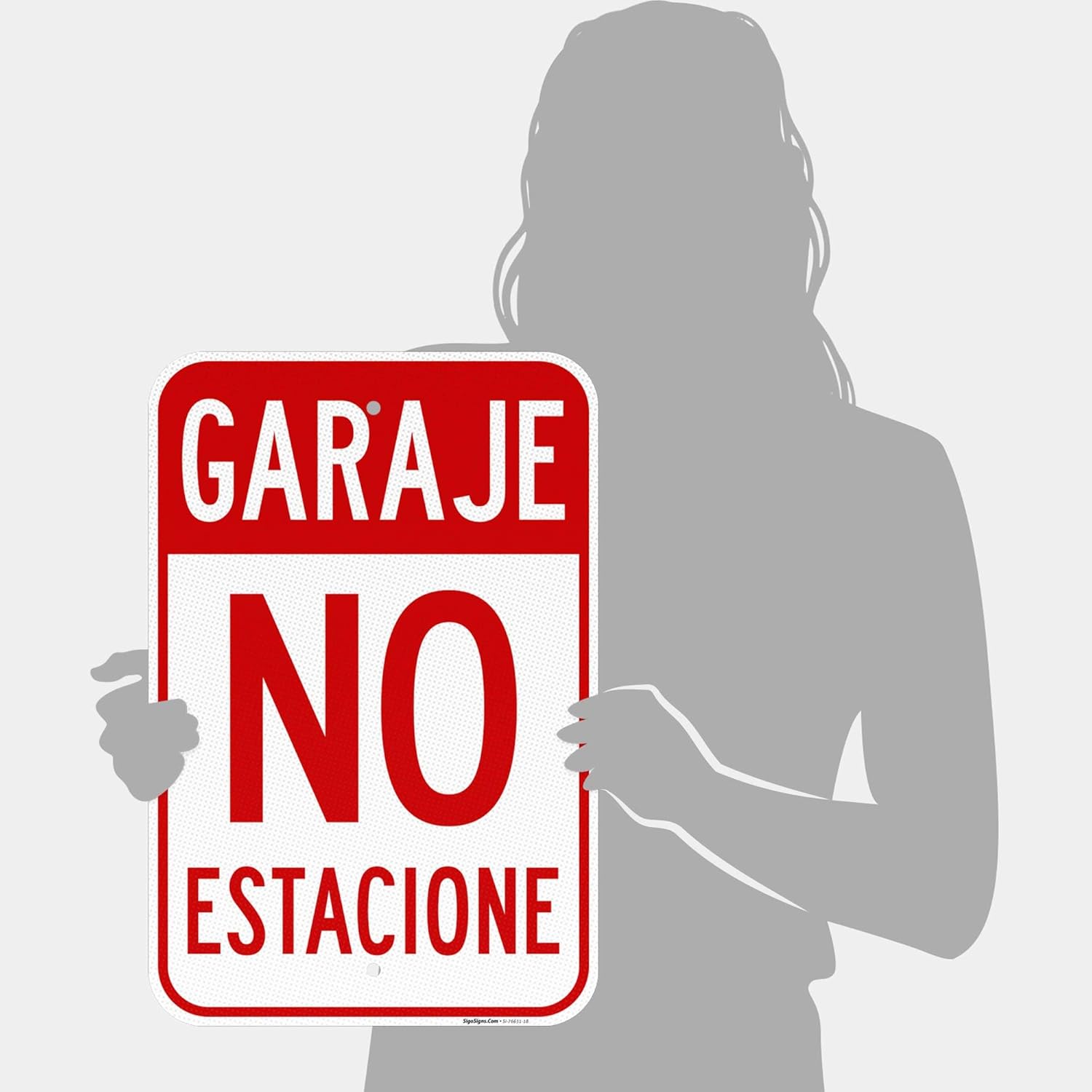 Garage No Parking Spanish Sign, 12x18 Inches, 3M EGP Reflective .063 Aluminum, Fade Resistant, Made in USA