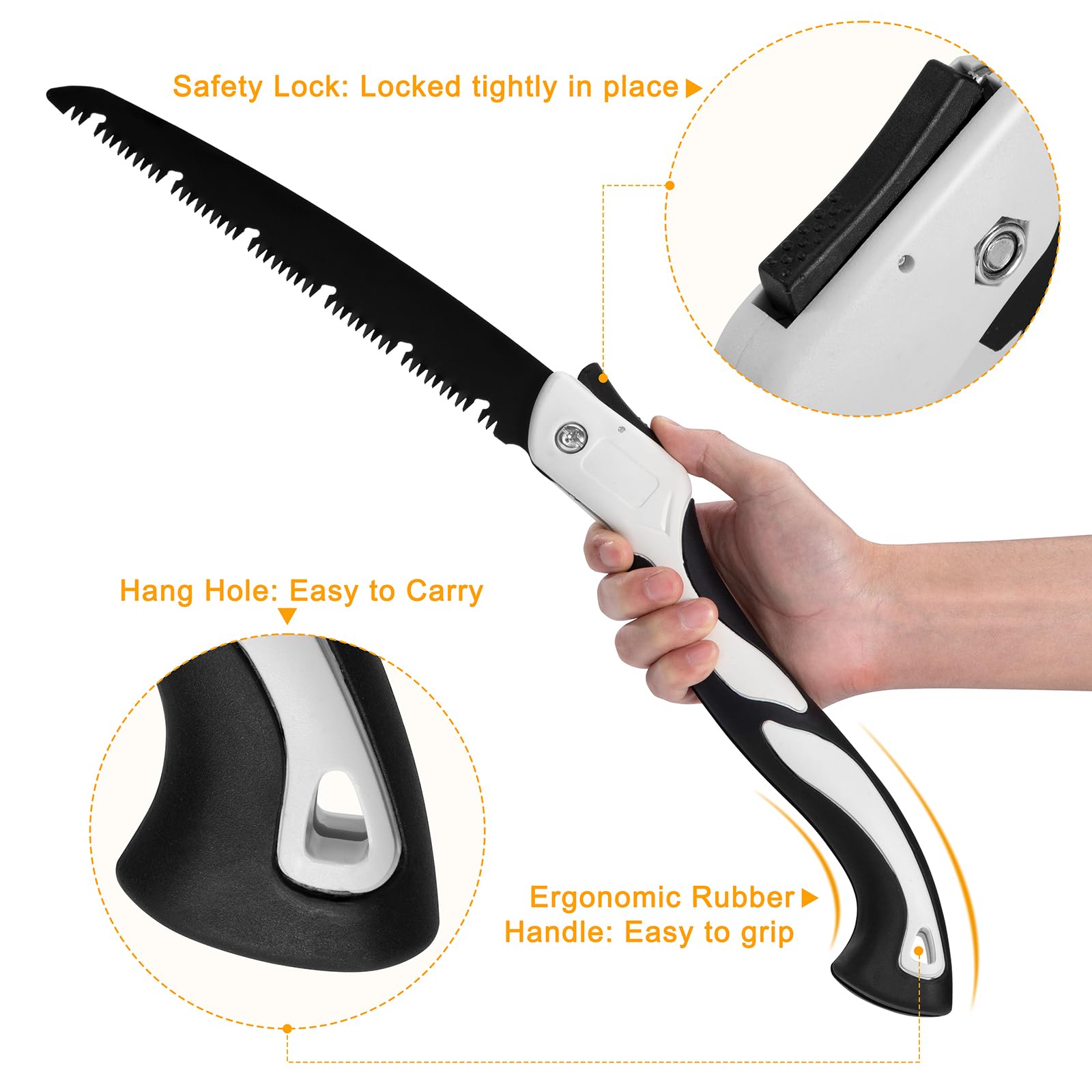 Sierra plegable de poda sierra de mano con diente de afeitar de 3 caras Mango Antideslizante Sierra plegable portátil utilizada para cortar árboles madera camping jardinería.