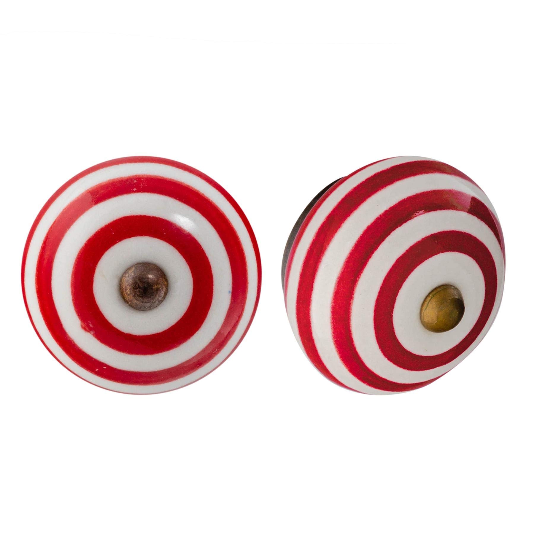 Nicola Spring Ceramic Cupboard Drawer Handle Knobs - Stripe Design - Dark Red - Pack of 6