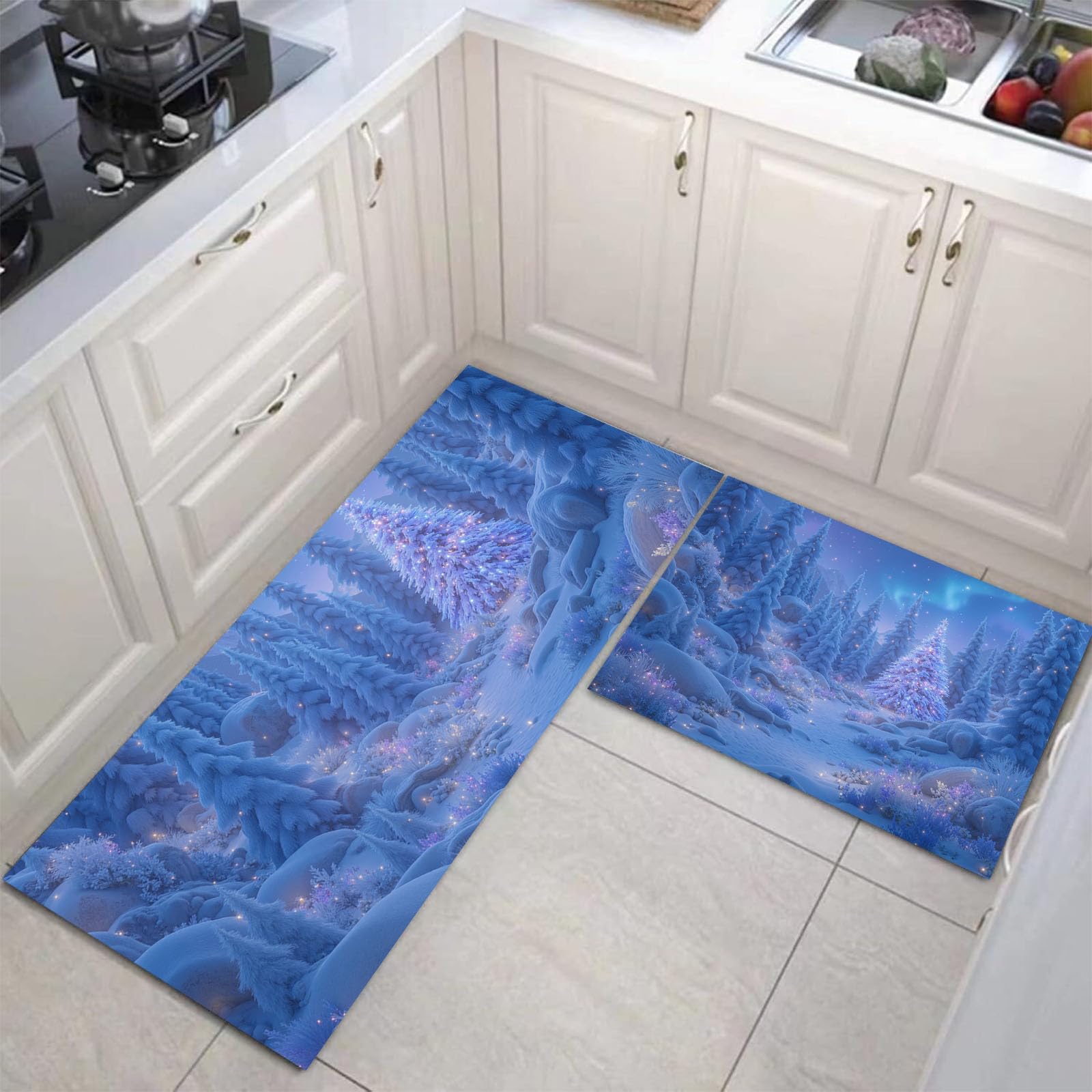 Almohadillas de cocina de 43x75 y 43x150 cm lavables y antideslizantes tema Navidad