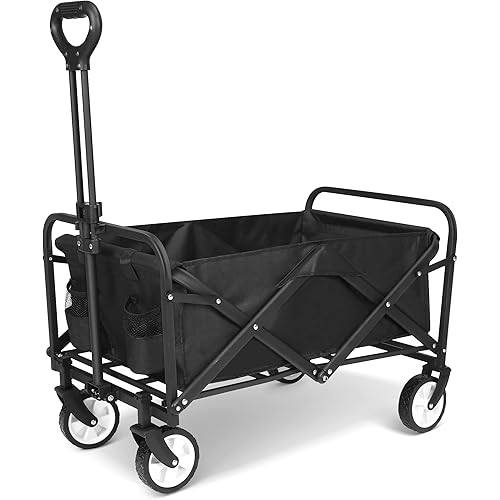 Collapsible Wagon Cart,Portable Folding Wagon, Smart Utility Foldable Outdoor Garden Wagon Cart for Sports, Shopping, Camping 75L Capacity
