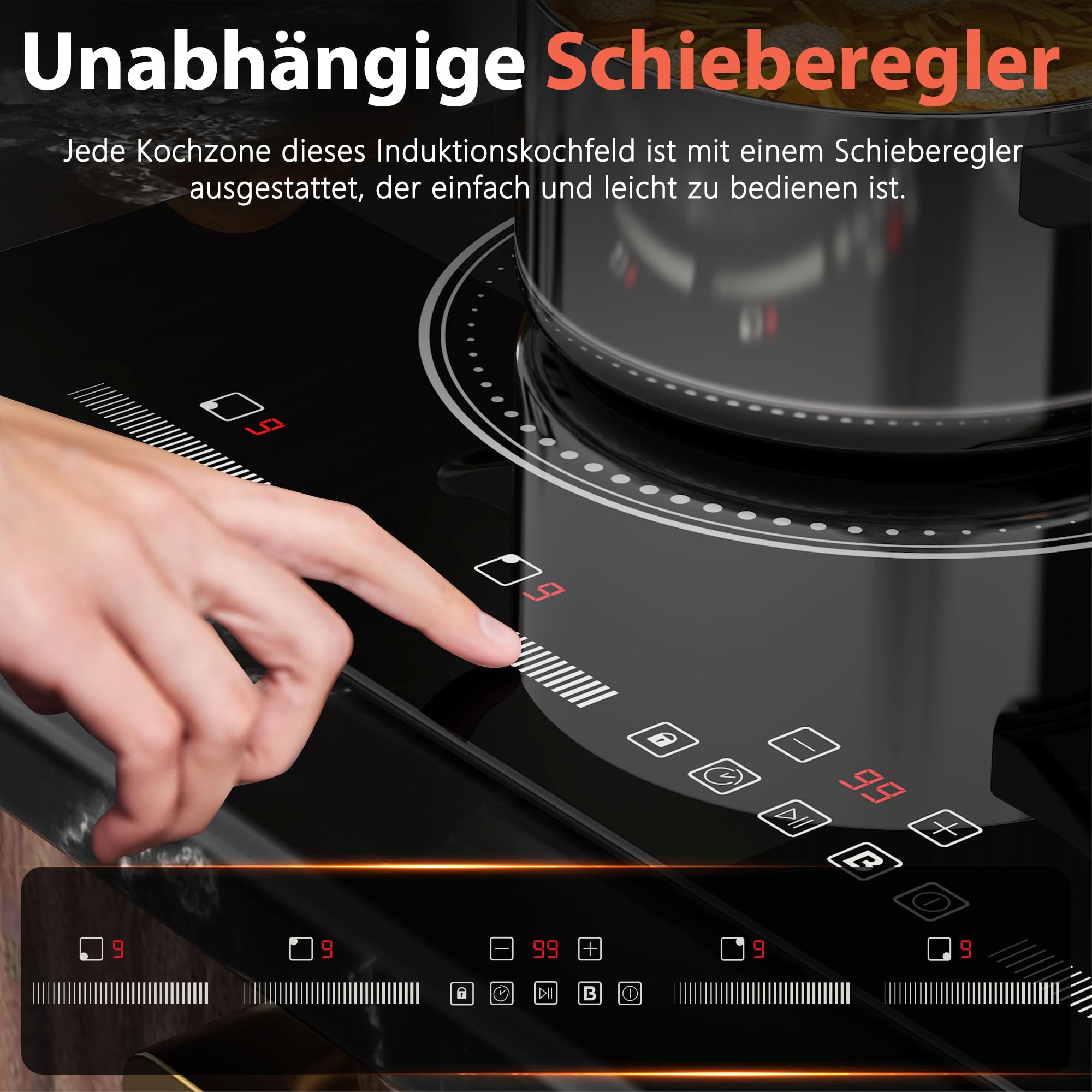 Induktionskochfeld 4 Platten Einbau 60CM mit Individuelle Touch-Steuerung | Autark Kochfeld Induktions 4 Zonen mit Boost-Funktion, 7200W, Kein Stecker, 230V, Schwarz