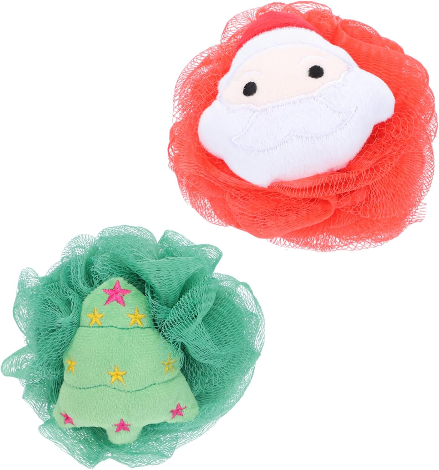 Boys and Girls Xmas Bath Balls 2pcs PE Cotton Cartoon Scrubbers for Family