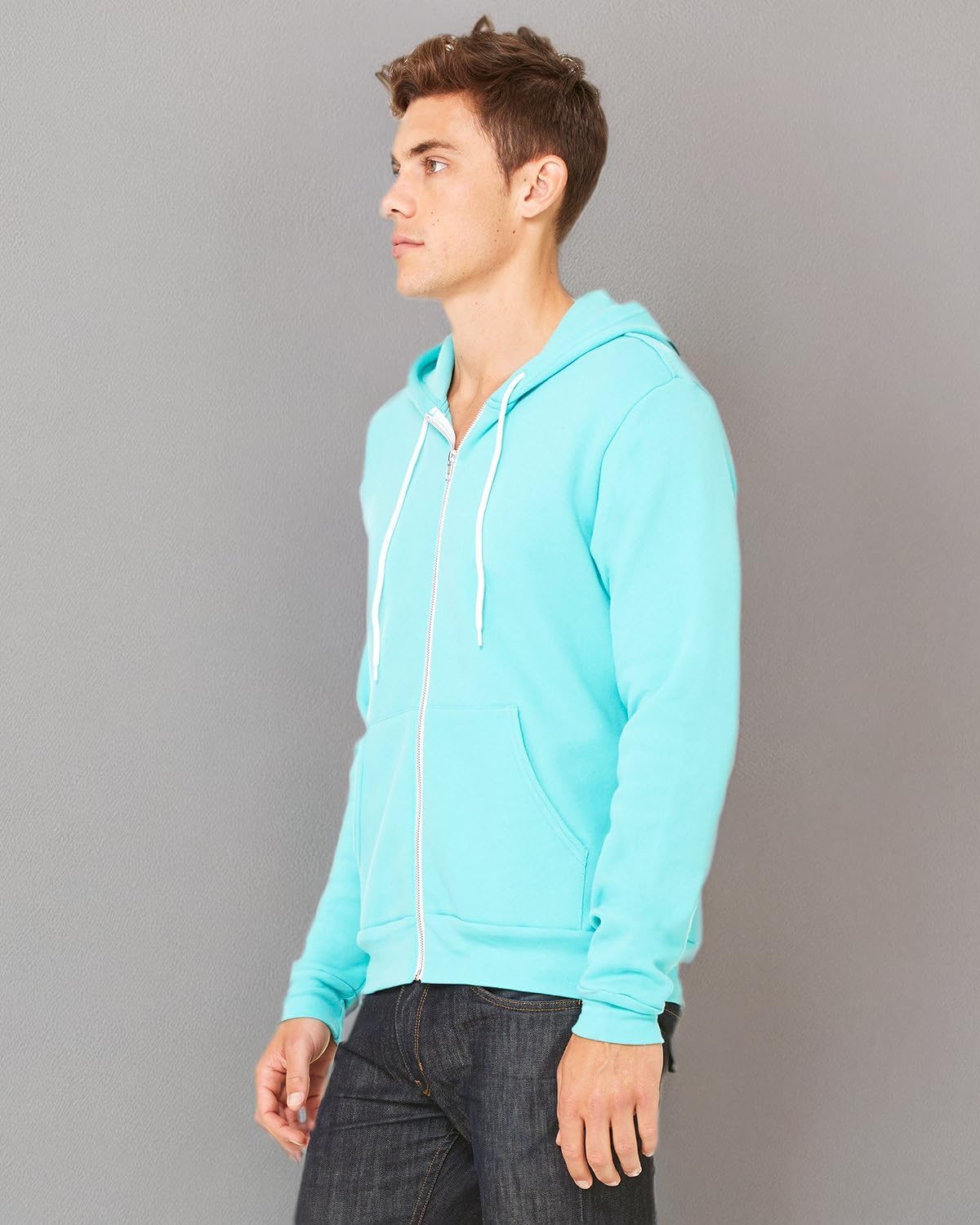 Canvas Unisex Zip-up Polycotton Fleece Hooded Sweatshirt/Hoodie (M) (Teal) - Image 2