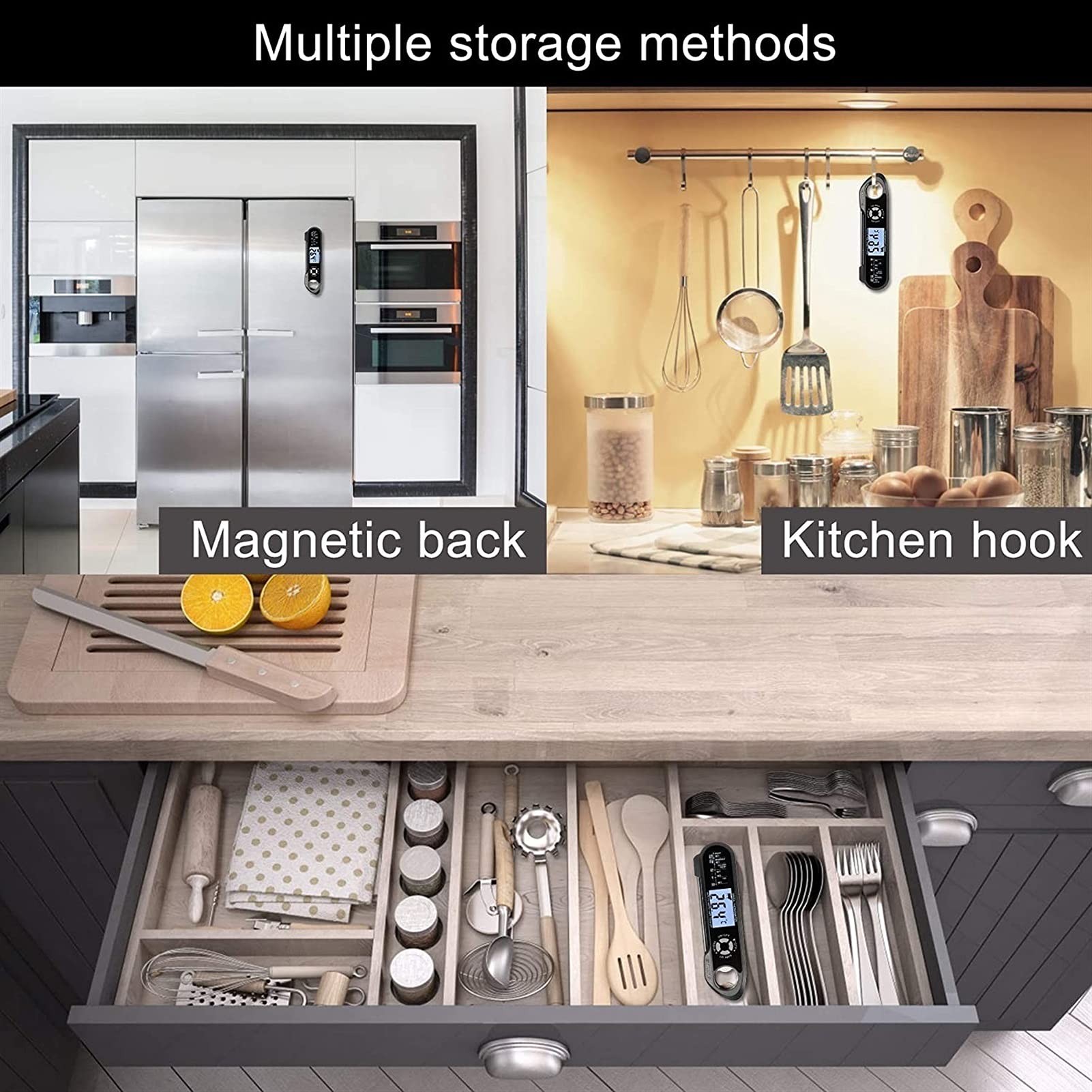 XMING Termómetro de Carne Digital Lectura instantánea Fuera - Termómetro de Comida de Cocina Resistente al Agua para retroiluminación para Barbacoa A la Parrilla fumadora para Hornear Turquía