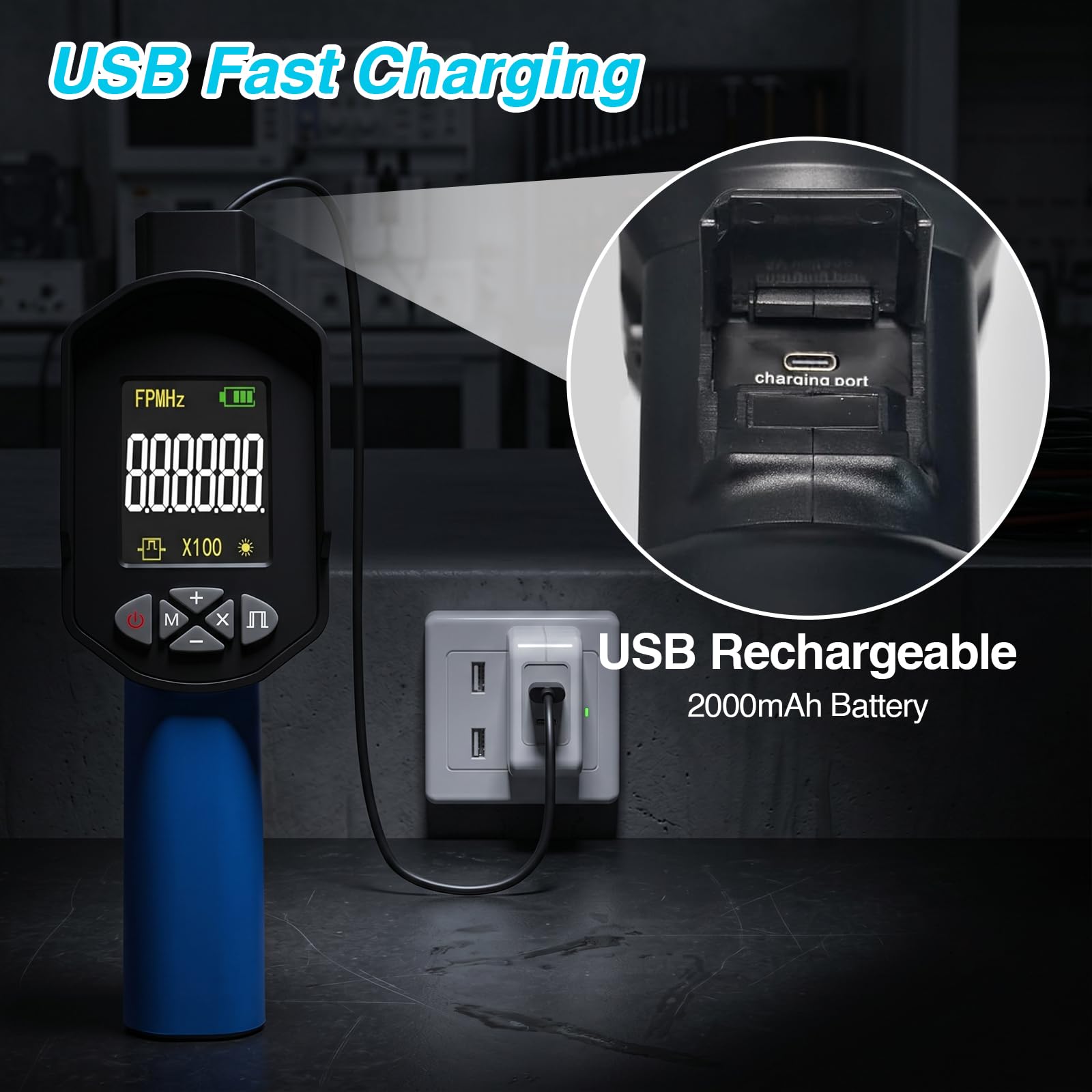 60-100000 U/min Digital Strobe Tachometer, berührungsloser Handheld LED Stroboskop mit 0.001% Genauigkeit der Geschwindigkeitsmessung, 1500LUX, 16 LEDs, USB-aufladbar, LCD-Display für Motoren, Lüfter