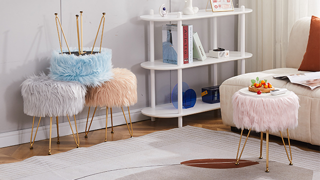 Round Faux Fur Ottoman Storage Soft Furry Vanity Stool Chair on Amazon Live