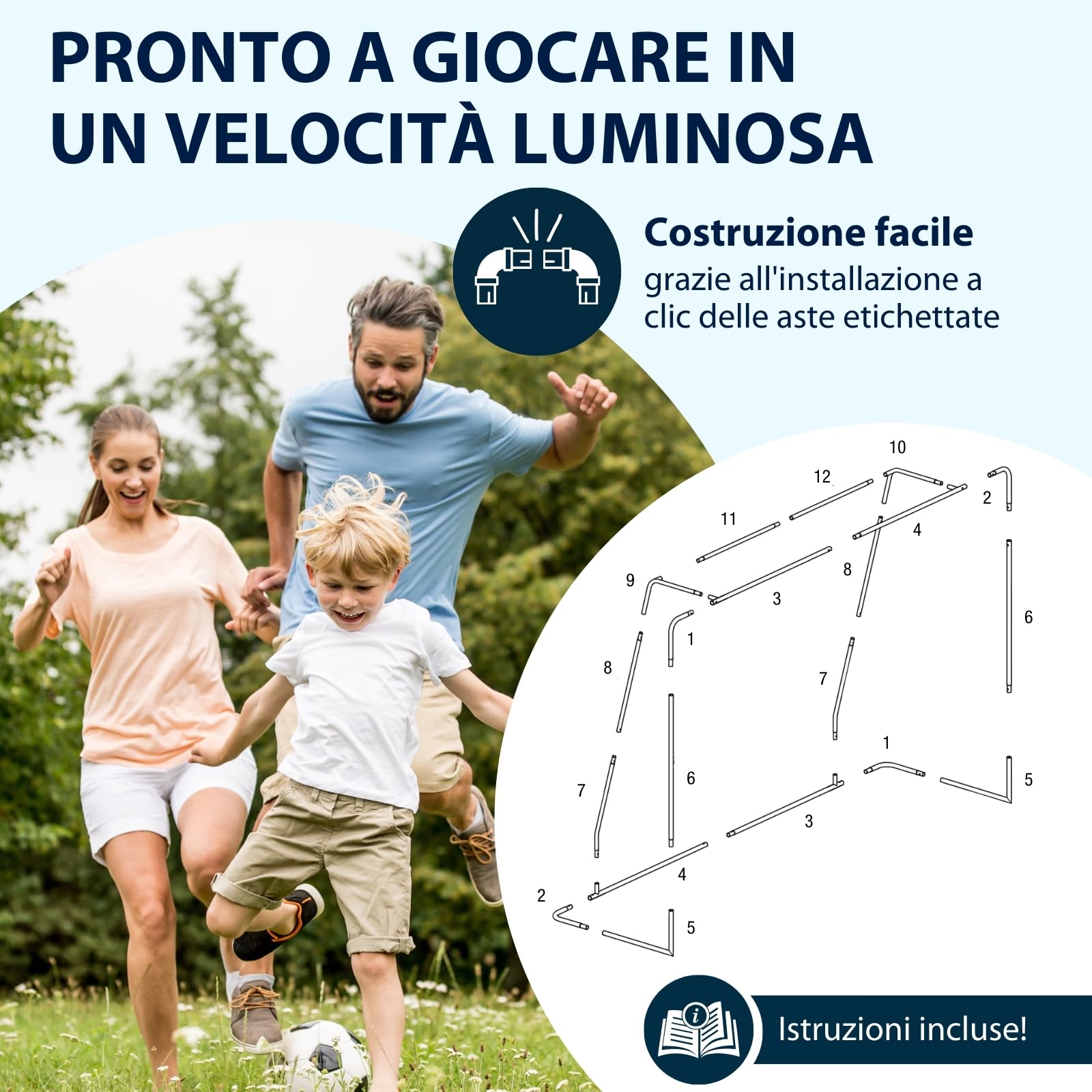 HUDORA Porta da calcio Start 180 x 120 x 60 cm - Porta da calcio stabile per bambini e adulti - Porta da esterno con sistema a scatto - Porta da giardino per tempo libero e allenamento