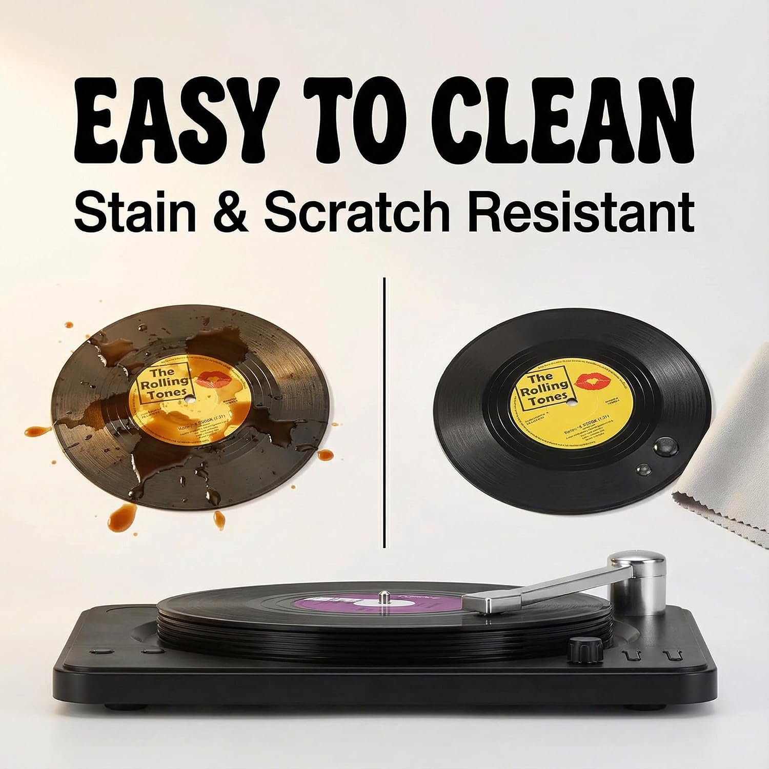 MECOWON Vinyl Record Coasters with Record Player Holder - 6Packs, Cool Coasters for Music Lovers