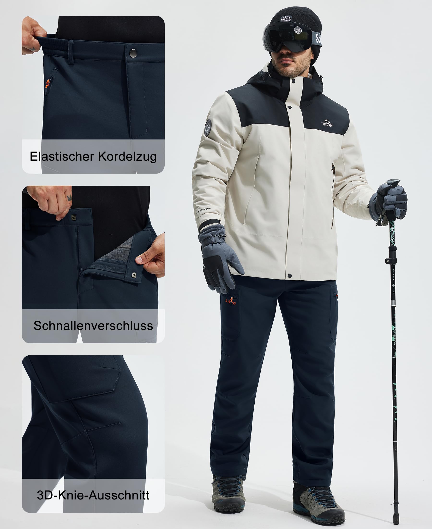 Libin Pantalones Trekking Hombre Senderismo Impermeables Termico Softshell Ski Invierno Esquí