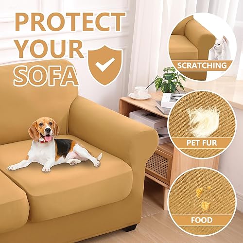 Miniatura 5 de hyha Fundas de sofá de 3 piezas para sofá de 2 cojines, fundas para sofá biplaza, fundas de sofá, fundas elásticas lavables para sofá biplaza con