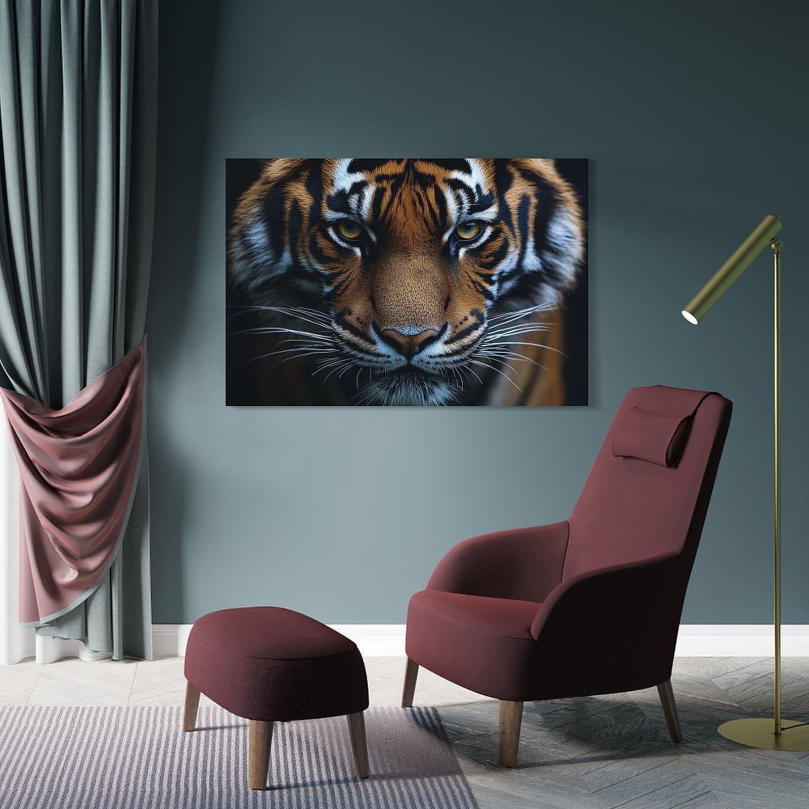 Junmoney Intense Tiger Portrait Poster, Picture, Metal Print, Paint by Creed Home Decor Wall Art, 24x36inch(60x90cm), for Bedroom, Lounge Or Dressing Area, Canvas Wall Decor for Personal Spaces