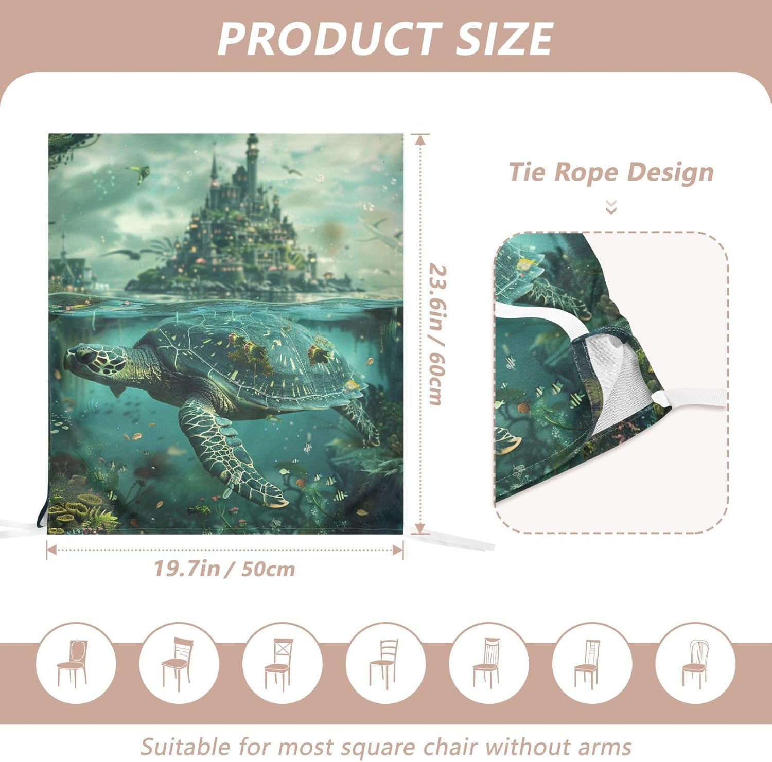 ALAZA Vintage Turtle on Fantasy Lanscape Chair Back Cover Set of 6, Washable Reusable Removable Chair Slipcovers Decorative Chair Cover for Home Kitchen Wedding Party