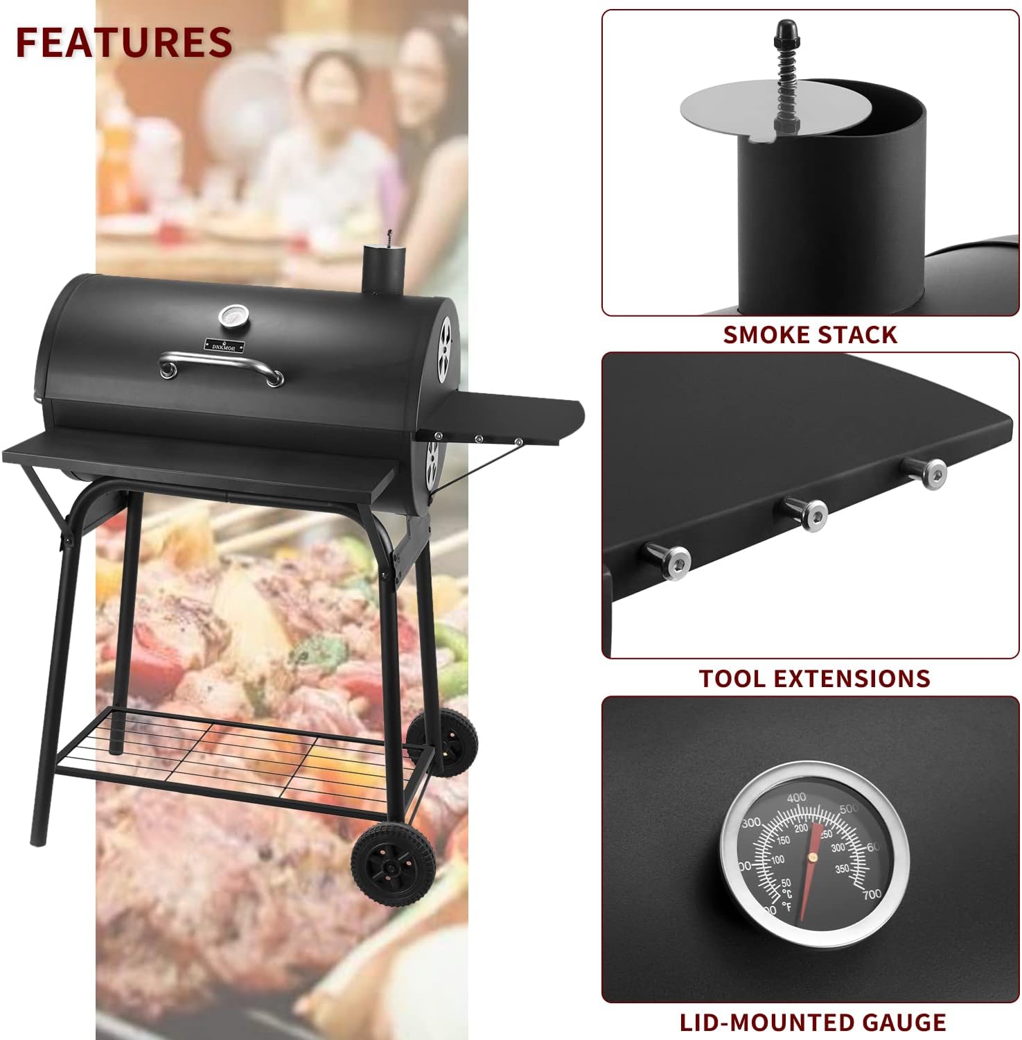 Charcoal Grills Outdoor BBQ Grill, Barrel Charcoal Grill with Side Table, with Nearly 500 Sq.In. Cooking Grid Area, Outdoor Backyard Camping Picnics, Patio and Parties, Black by DNKMOR Charcoal Grills Outdoor BBQ Grill, Barrel Charcoal Grill with Side Table, with Nearly 500 Sq.In. Cooking Grid Area, Outdoor Backyard Camping Picnics, Patio and Parties, Black by DNKMOR