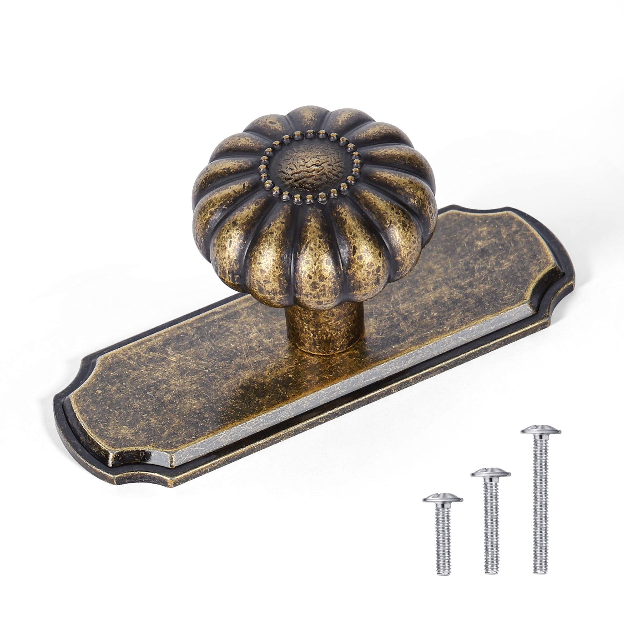 Photo 1 of CEYMIO 8 Pack Vintage Antique Brass Cabinet Knobs with Backplate, Drawer Pulls for Kitchen, Dresser Cabinet Hardware for Bedroom, 1-1/4 Inches Diameter Handles