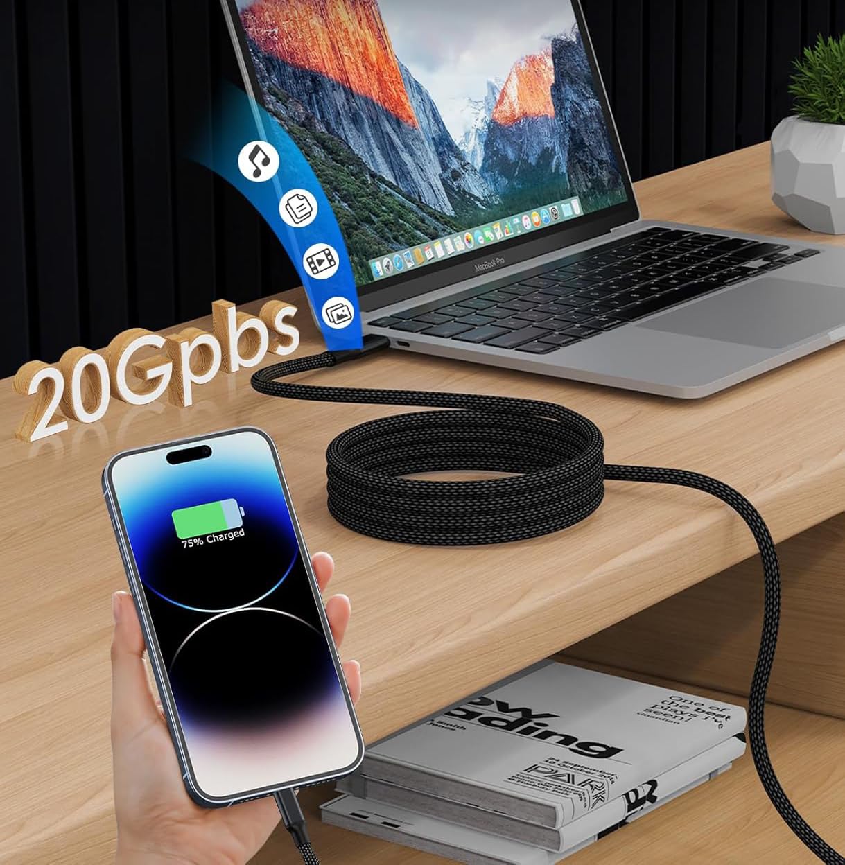 Magnetyczny kabel USB C 100 W 2 m 20 Gb/s wideo 8K 60 Hz 4K 144 Hz Szybkie ładowanie PD Kabel do transmisji danych USB C