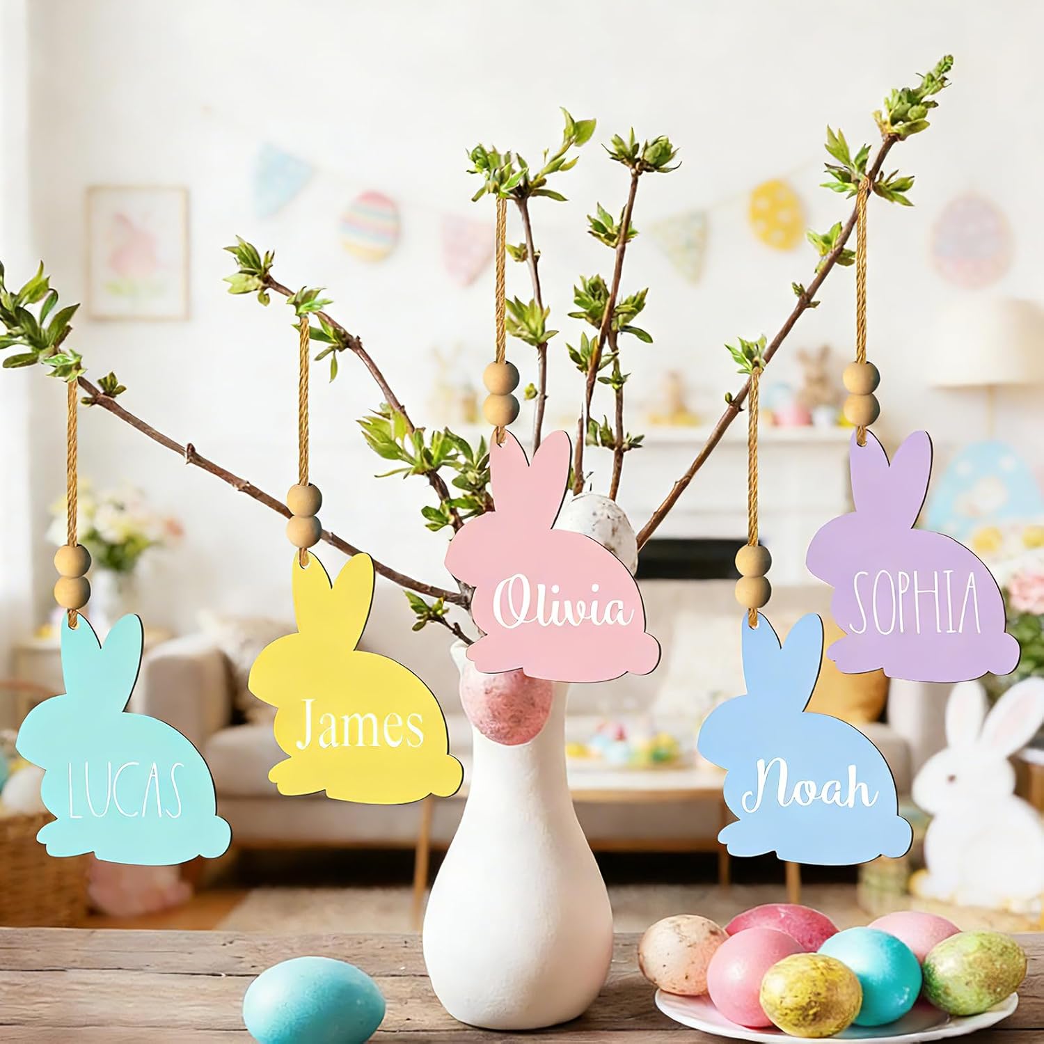15Pcs Easter Basket Name Tags Decorations,DIY Blank Wooden Easter Bunny Tag Crafts Blank Holiday Gifts Sign,Cute Rabbit Decor for Decoration Party Hanging Ornament - Image 5