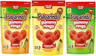 Pulparindo Gummy Rings – Sweet, Tangy & Mildly Spicy Mexican Candy – Bite-Size Soft & Chewy Snack – Authentic Mexican Snack – Mango, Tamarind & Watermelon Flavors – 3-Pack