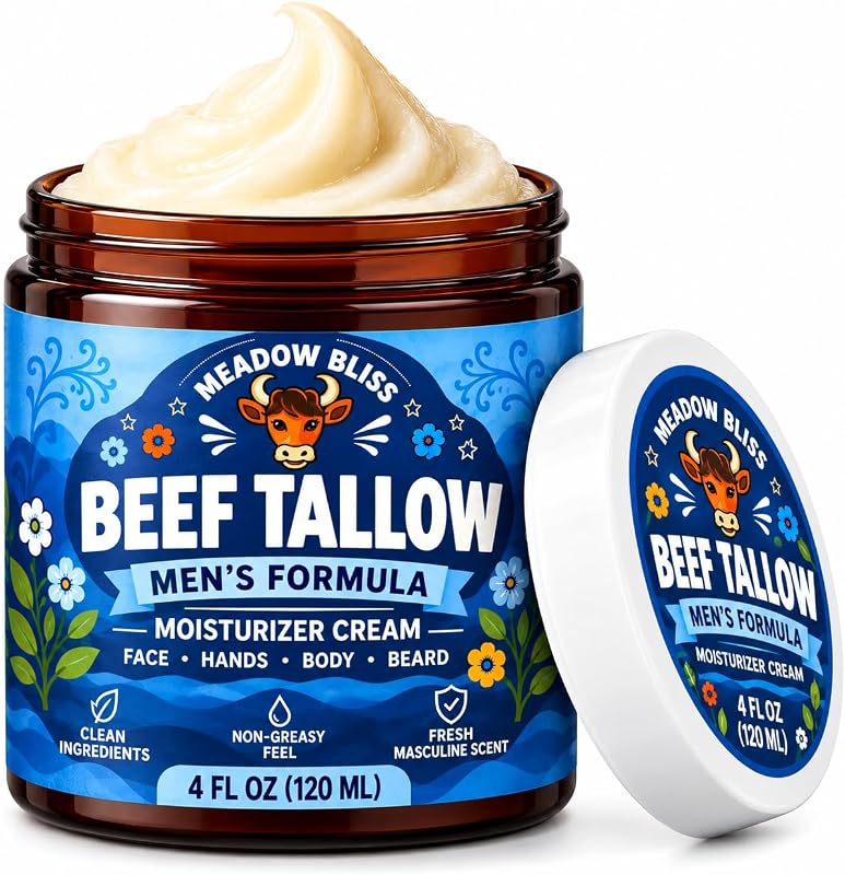 Meadow Bliss Manteiga corporal com sebo bovino batido, óleo de jojoba, manteiga de karité e óleo de argan, fragrância masculina, 113 g
