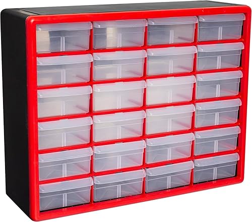 Akro-Mils 10124 - Gabinete de 24 cajones de plástico para almacenamiento de piezas de ferretería y artesanías, 20 pulgadas de ancho x 6 pulgadas de