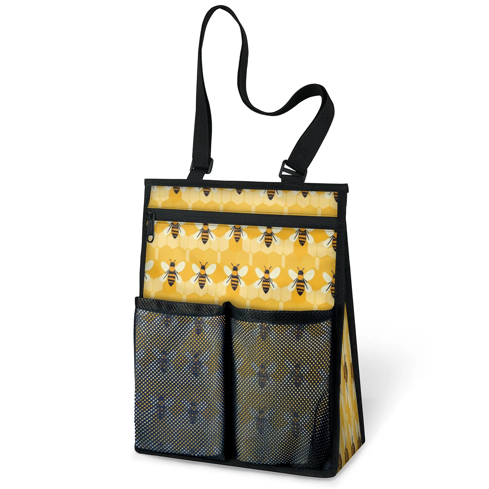 Ourtheme Honeycomb Bees Portable Shower Bag for Travel Gym Camp Beach Tote Shower Caddy Bags Hanging Toiletry Organizer