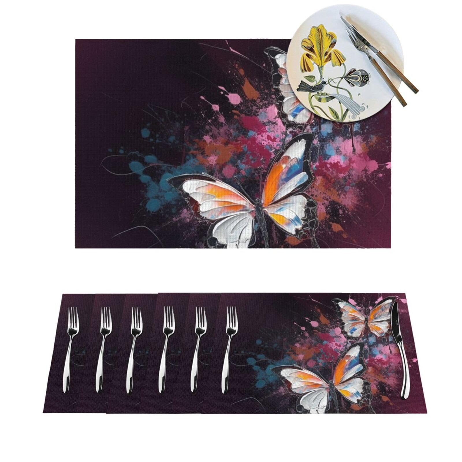 Sets de table pour salle à manger lot de 4 décorations papillon en PVC tissé
