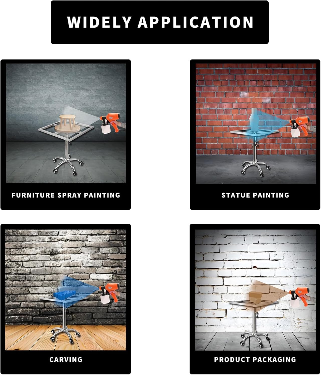 360° Rotating Spray Paint Stand, 25.6-37.4in Height Adjustable, Stainless Steel Lifting Spray Painting Table for Door and Car Body Spraying