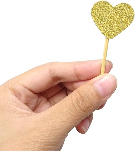 Miniatura 5 de Honbay 40 piezas de decoración de cupcakes de corazón con purpurina para decoración de pasteles de cumpleaños, selecciones de alimentos, suministros