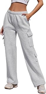 Women Fleece Cargo Sweatpants High Waisted Casual Baggy Joggers Pants