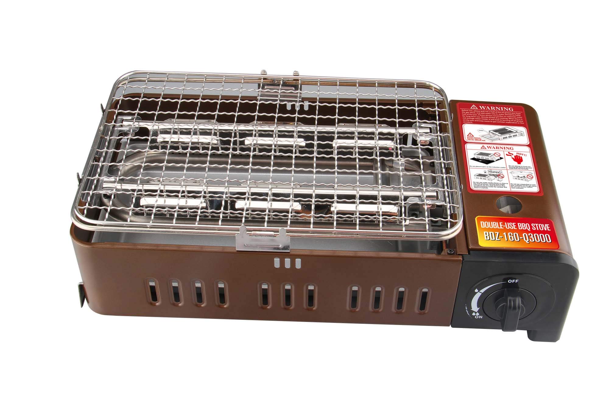 IMEX Camping BBQ grill gazowy, przenośny grill stołowy z nakładkami, kratka grillowa 2200 W