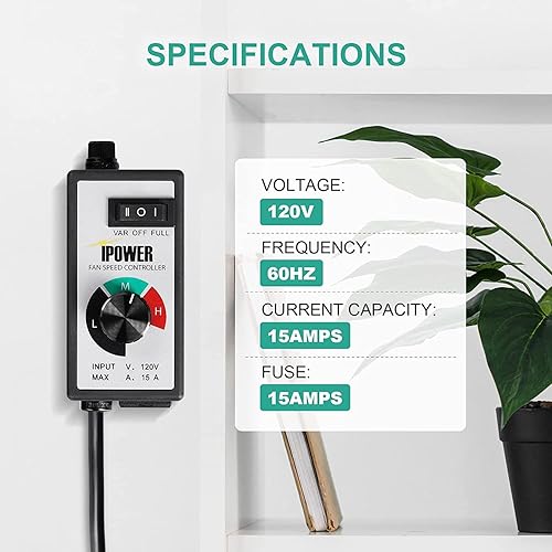 Miniatura 4 de iPower Controlador de velocidad del ventilador en línea variable ajustador electrónico de soplador controles HVAC, un interruptor con 3 ajustes para