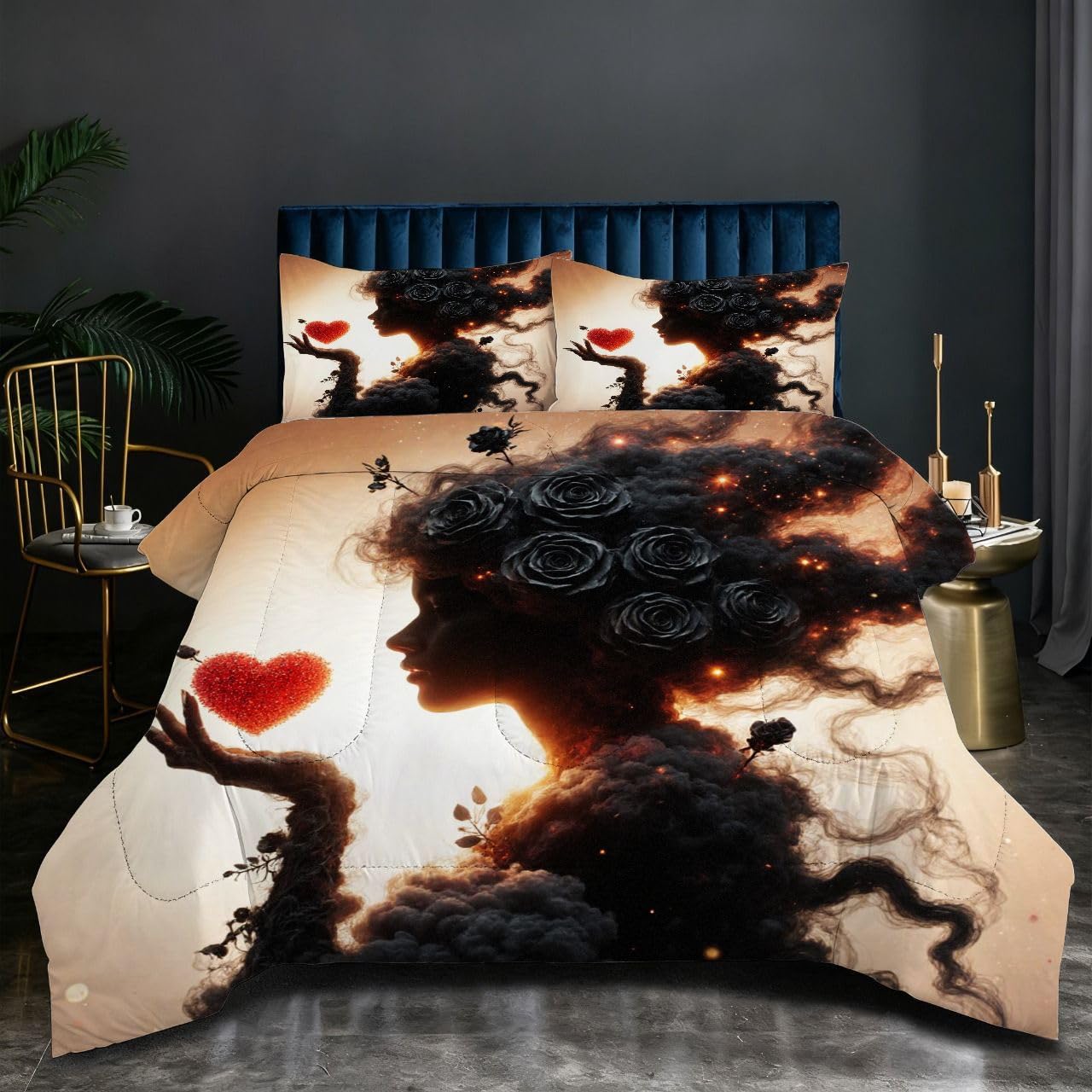 Couette 220x240 cm imprimé 3D femme grise avec remplissage coton 200GSM lit double
