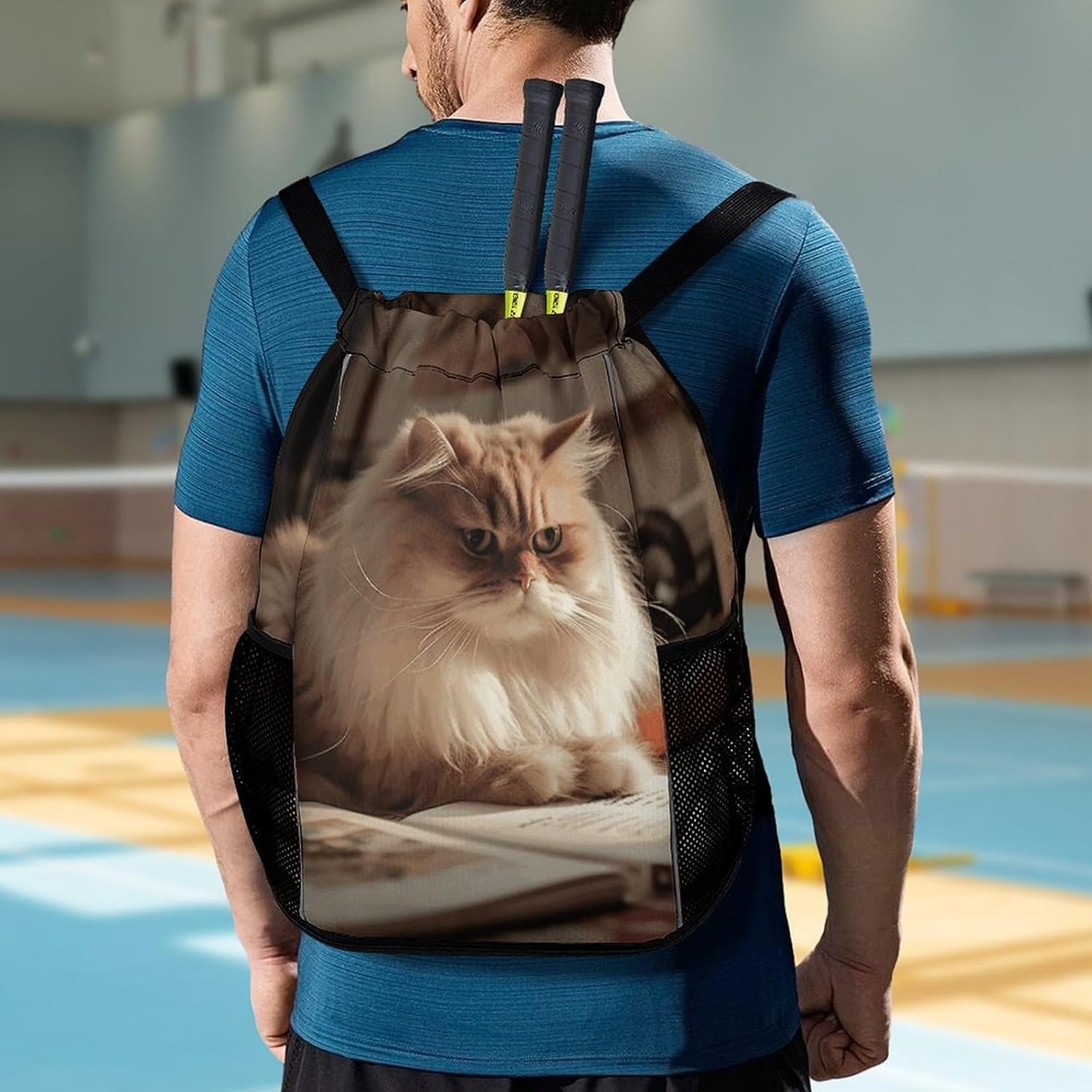 Sports Drawstring Backpack Learning Cat Lightweight Backpack Dry And Wet Separation Large Capacity