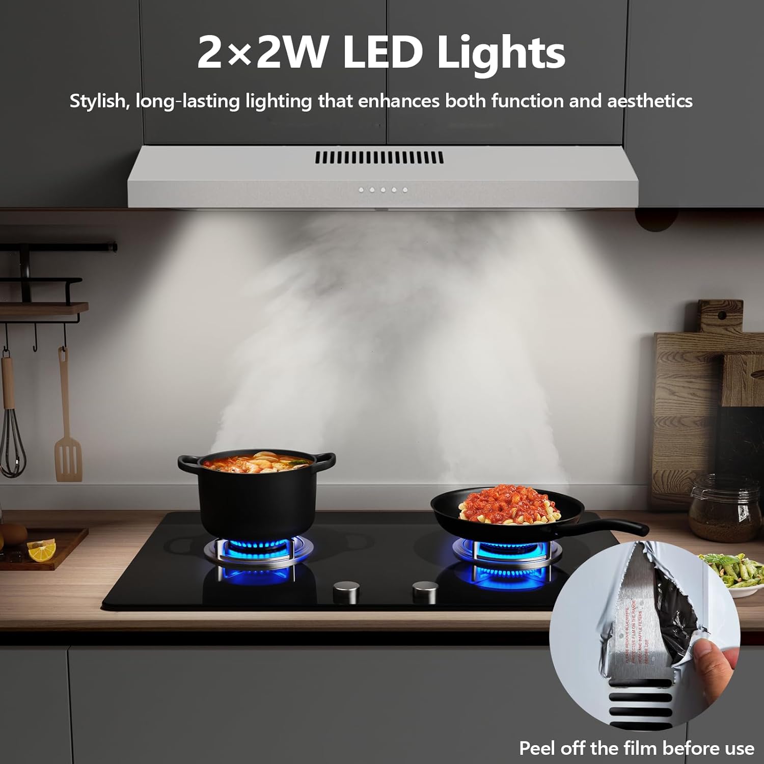 30 Inch Range Hood Under Cabinet Oven Vent Hood, Ducted/Ductless Convertible Kitchen Extractor, Stainless Steel Stove Exhaust Fan, Charcoal Filter and Exhaust Pipe Included