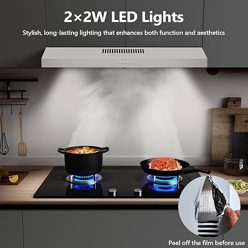 Miniatura 5 de Campana extractora de 30 pulgadas para debajo del gabinete, campana extractora de cocina convertible con conductossin conductos, ventilador de