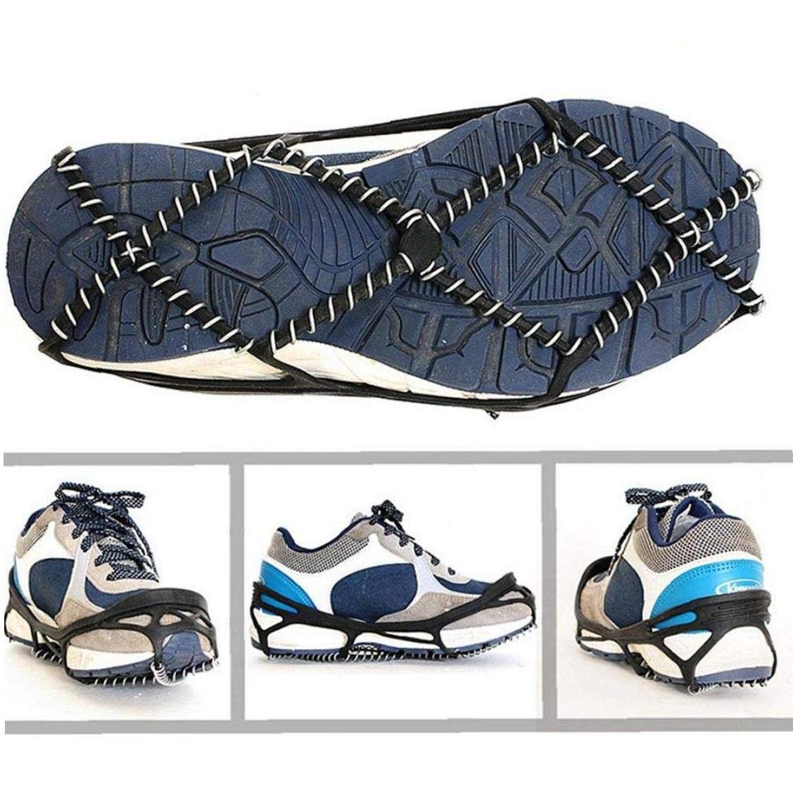 Crampons Ice Crampons Poignées de Traction Bottes de randonnée antidérapantes Chaussures avec Sangles en Caoutchouc Pointes en Acier Inoxydable pour Marcher sur la Neige et la glac