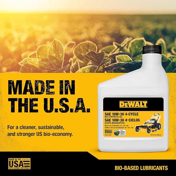 DEWALT Biosynthetic SAE 10W-30 Oil 4-Cycle Engine Oil for Small Engines, Generators & Outdoor Power Equipment Meets and Exceeds API SP Extended Interval, Cold Start Protection 18 oz