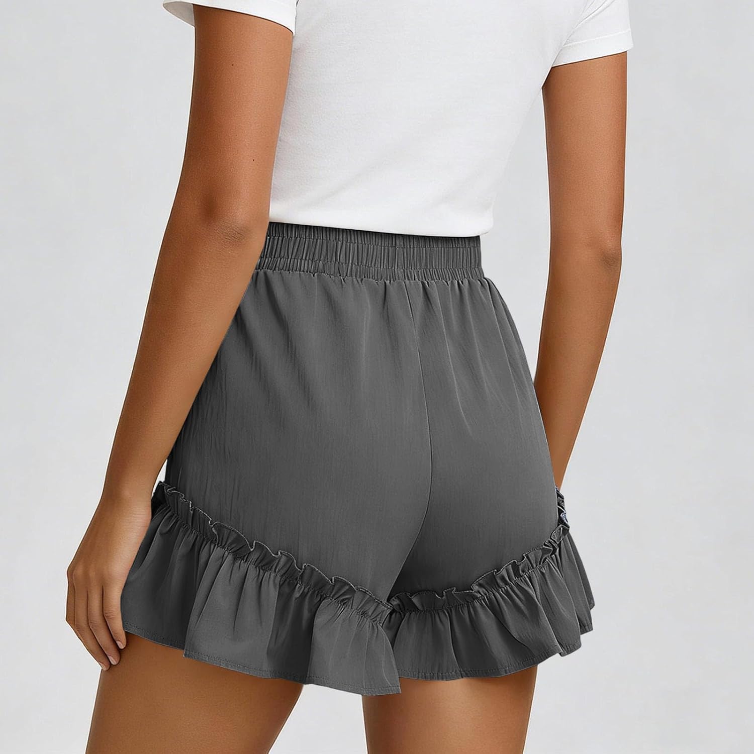 Flowy Shorts for Women Boho Ruffle Hem Bow Tie Shorts Casual Loose Fit Summer Beach Bottoms with Pockets