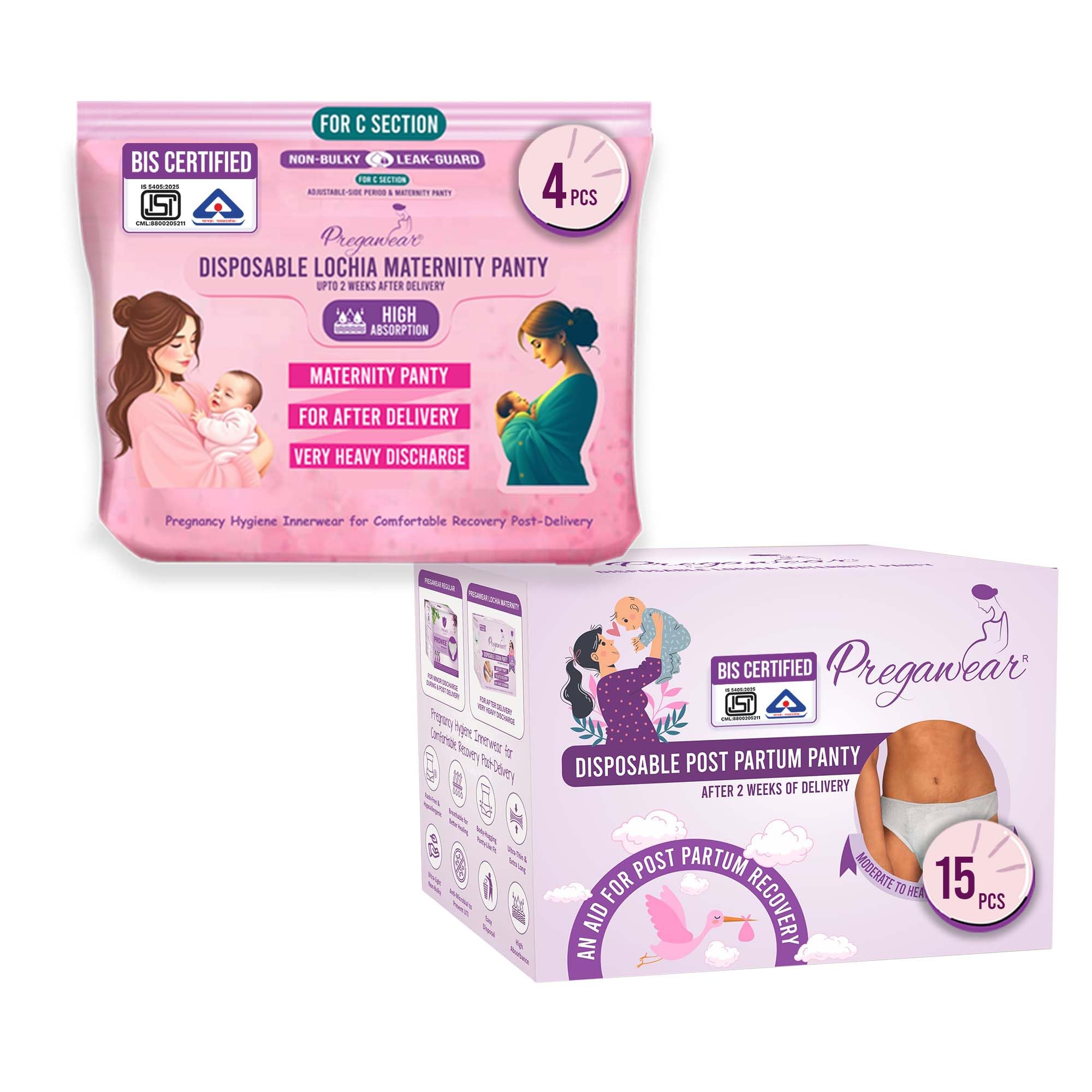 PROWEE|Pregawear C-Section Maternity Panty(5) & Disposable Postpartum Panty(15) Combo | Low Rise C Section Underwear with Ultra Thin, Leak-Proof, Antifungal Mid Waist After Delivery-image-23