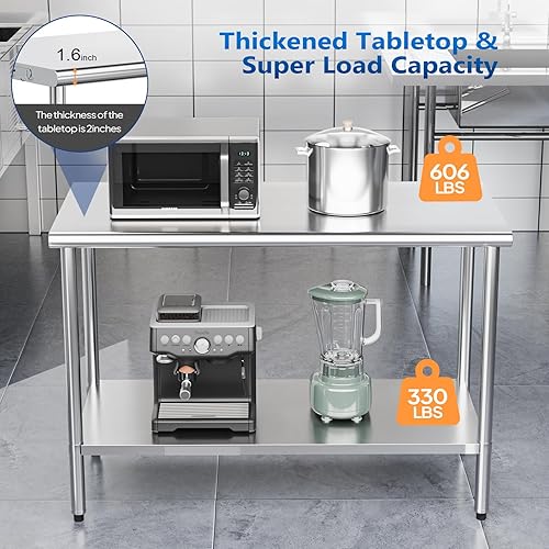 Miniatura 6 de ROVSUN Mesa de acero inoxidable de 48 x 24 pulgadas para preparación y trabajo, mesas de trabajo comerciales y estaciones de trabajo, mesa de metal
