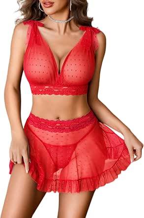 Avidlove Women Lingerie Sexy Sheer Babydoll 3 Piece Lace Lingerie Sets