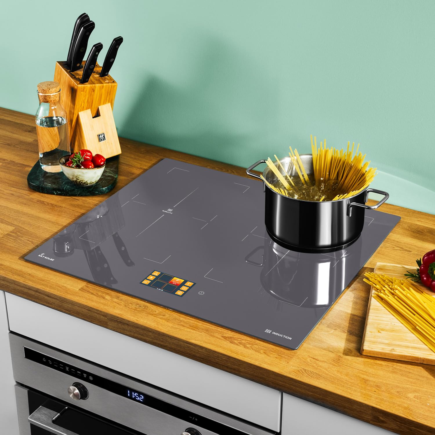 KKT KOLBE Induktionskochfeld 60 cm Autark | TFT-Touchdisplay | 7,2 kW | 4 Zonen Platten | 2 Flexzonen | 9 Stufen | Rahmenlos | Induktion | Schnellaufheizung | BBQ-Funktion | IND5905TFT