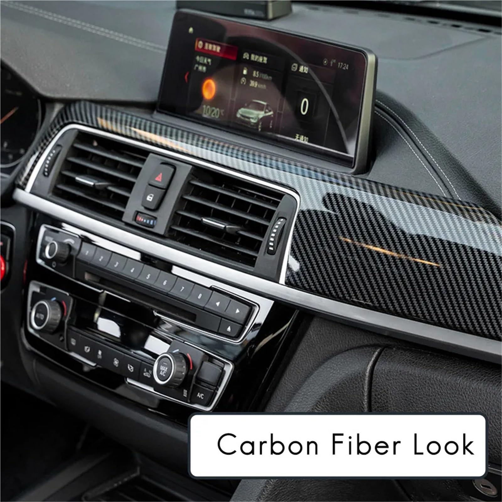 Folia na panel‌ Okleina skrzynia biegów‌ Pasuje do BMW serii 3 4 F30 F31 F32 F34 2013-2019 Carbon Fiber Central Dashboard Strip Trim + Lewa osłona otworu wentylacyjnego