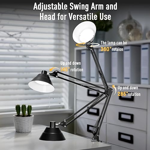 Miniatura 7 de Lámpara de escritorio LED para oficina en casa, lámpara de escritorio con brazo oscilante con abrazadera, lámpara de mesa de cuello de cisne